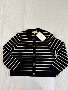 Sézane BETTY Black & White Striped Button-Up Cardigan